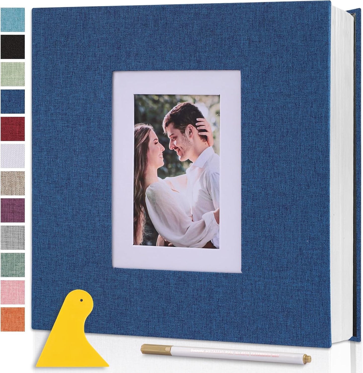 Photo Album Self Adhesive Pages Scrapbook Large Magnetic Photo Albums with Sticky Pages Scrapbooks for Wedding Baby for 4x6 5x7 8x10 Picture Photo Books 11x10.6 Blue 60 Pages
