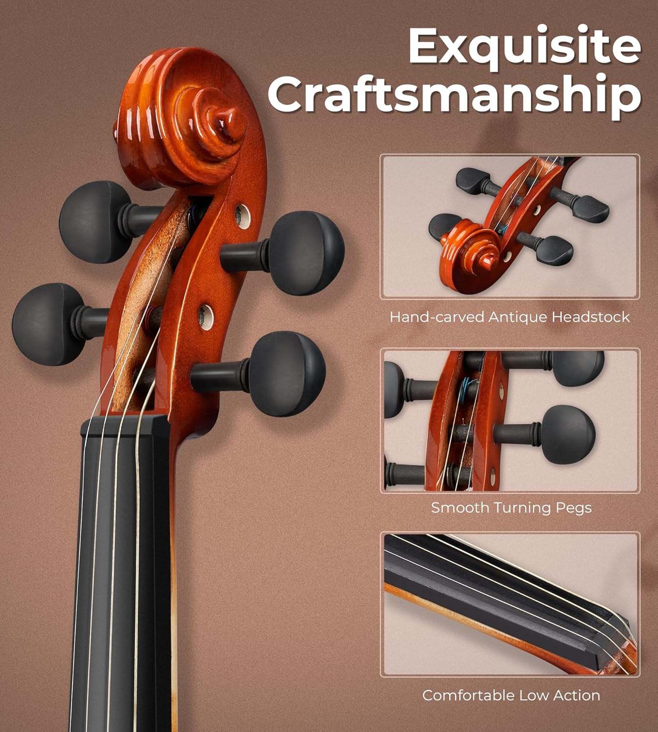 Vangoa 3/4 Violin Beginner Set, Fiddle Acoustic Violins Kit for Adults Kids, Starter Violin Bundle with Hard Case, Tuner, Rosin, Shoulder Rest, Bow, Mute, Strings, Notes Sticker