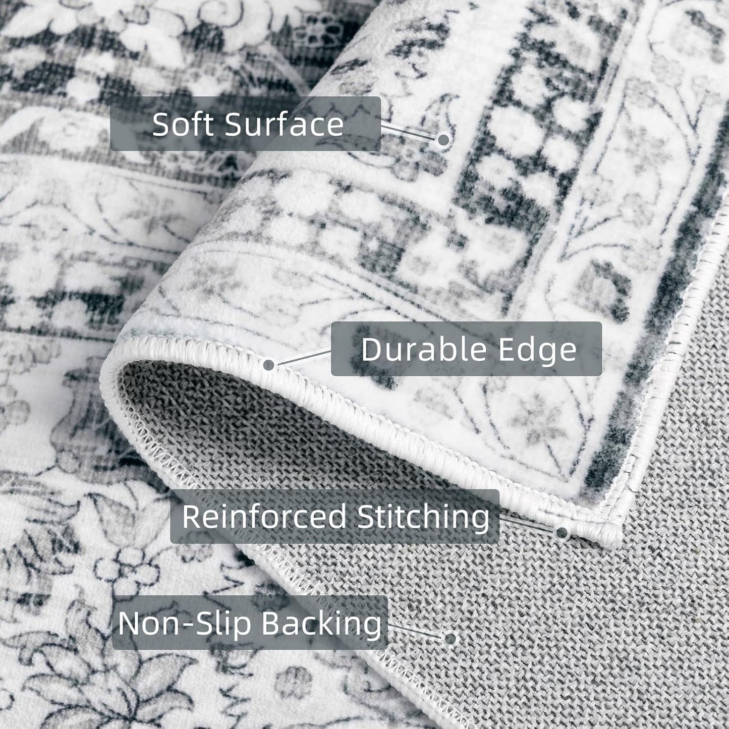 Deerly Grey Rug 6x9 Rugs for Living Room Distressed, Washable Area Rugs Non Slip Large Rug for Bedroom Dining Room Office, Floor Decoration Big Rug Mat Low-Pile(Grey)