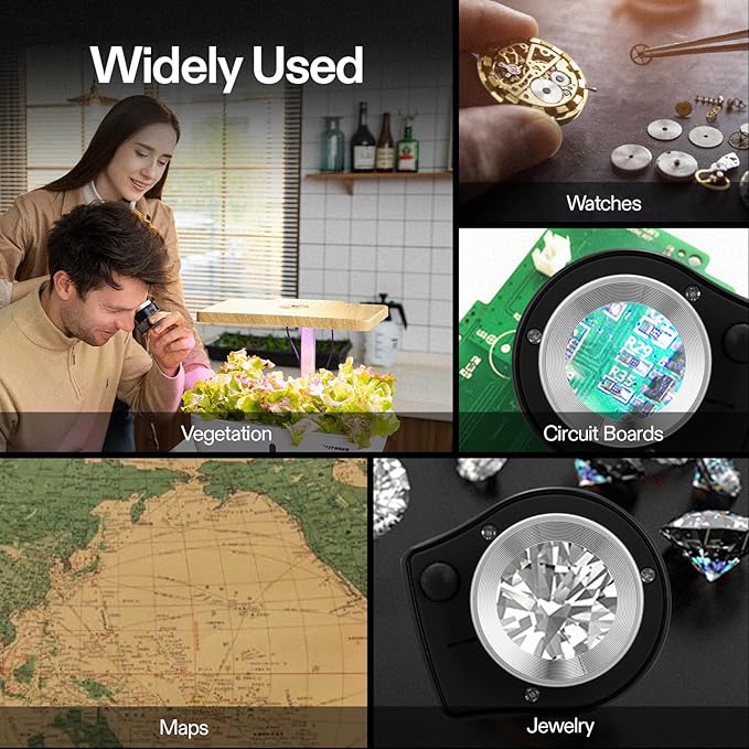 VIVOSUN 30X Rechargeable Loupe Magnifier with White LED Light and UV Light, Portable Magnifying Glass with Optical Glass Lens & Scale for Jewelry, Textile, Gems, Stamps, Coins and Plants