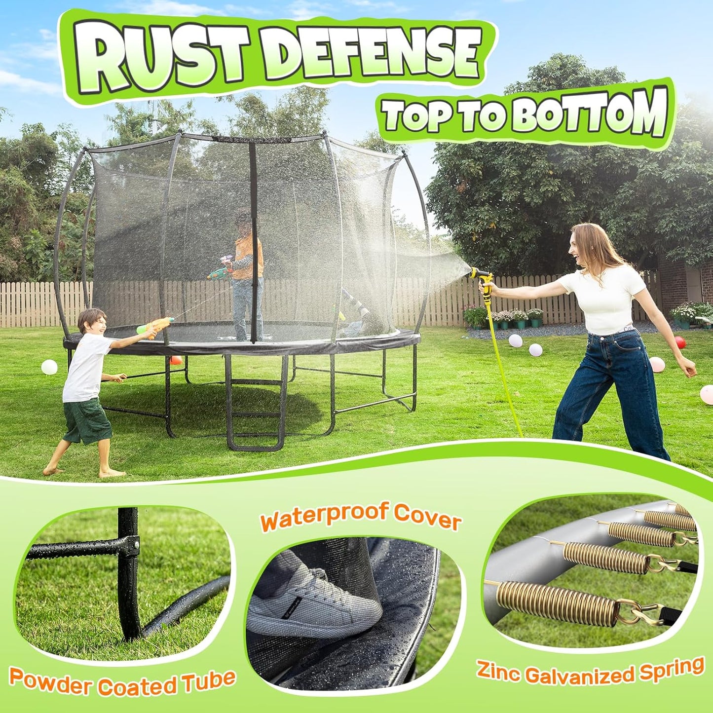 BCAN 8FT 10FT 12FT 14FT 15FT 16FT Recreational Trampoline with Enclosure for Kids Adults, ASTM Approved, Outdoor Trampolines with Ladder for Kids