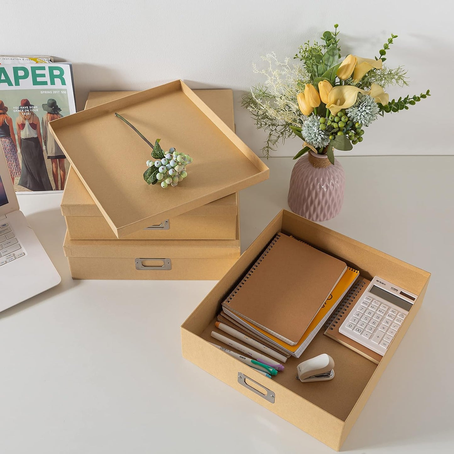 Soul & Lane Decorative Storage Boxes with Lids, Paper Storage Box Set for Keepsakes and Photos, Decorative Boxes for Home Decor, Stationery, Office Organizers, Just the Basics