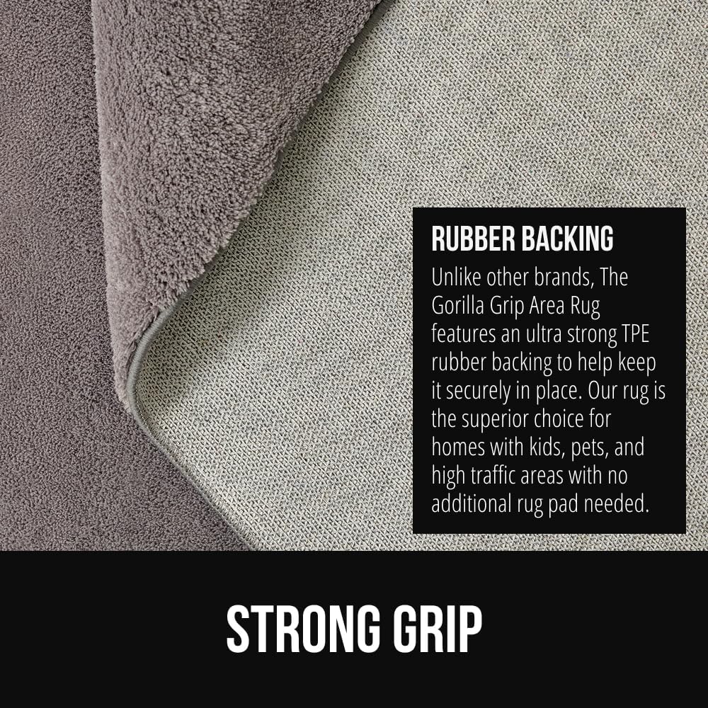 GORILLA GRIP Ultra Soft Washable Area Rug, 6x9, Stain and Slip Resistant Plush Thick Carpet for Bedroom Living Room, No Shed Floor Rugs, Pet Friendly, Dorm Essentials, Kids Nursery Home Decor, Gray