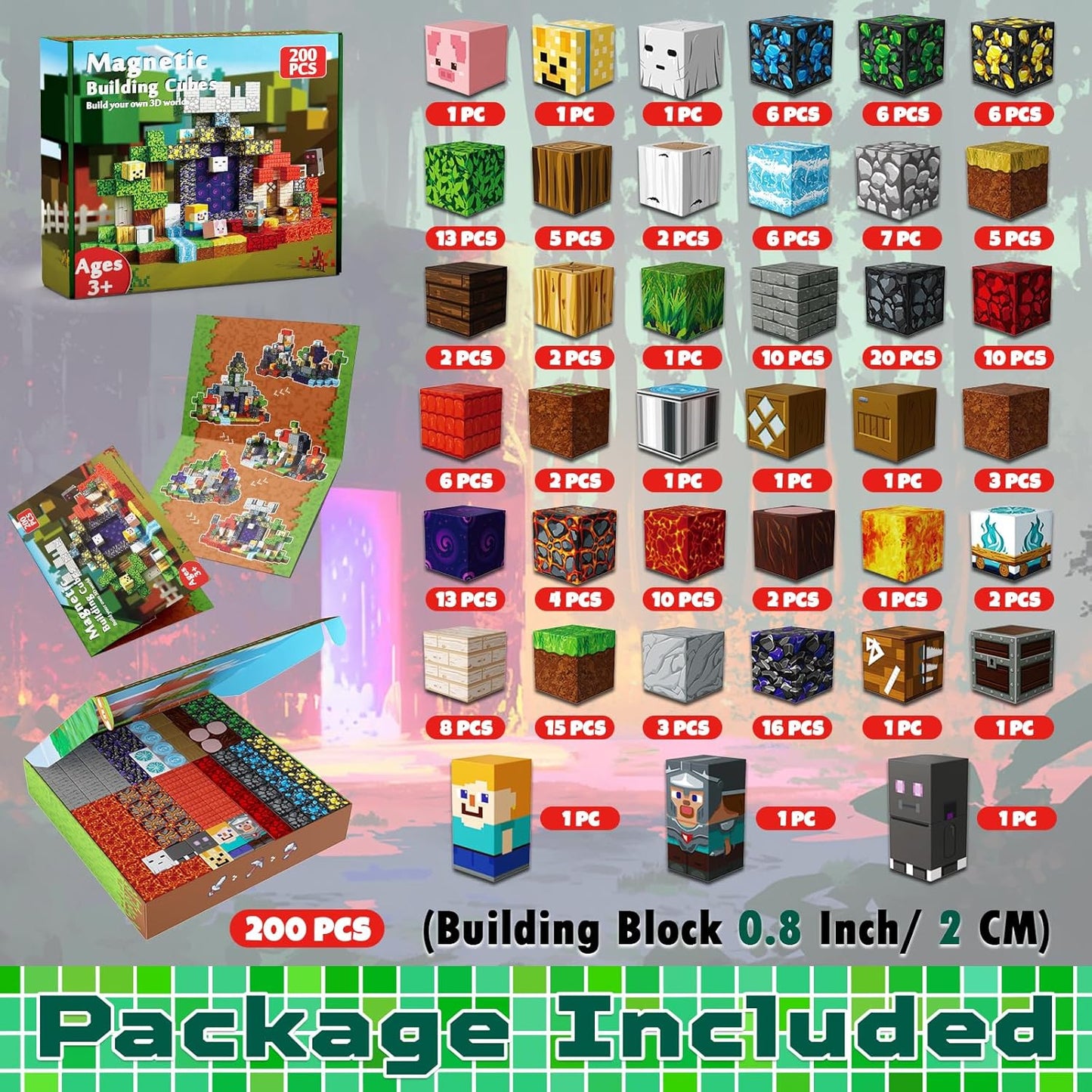 200 PCS 0.8in Magnetic Blocks - Magnet Toys for Kids, Magnetic Building Blocks Cubes, Stacking Magnets, School STEM Toys Birthday Gifts for Boys and Girls Age 3+ Years Old (Theme: Portal)