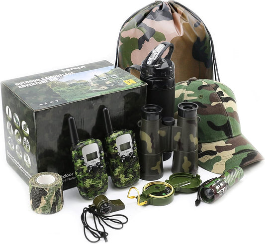 Outdoor Adventure Kit for Kids – Premium Camouflage Camping Gear with Walkie-Talkies – Military Style Toys – 10 in 1 Bundle – Ideal for All Ages and Genders