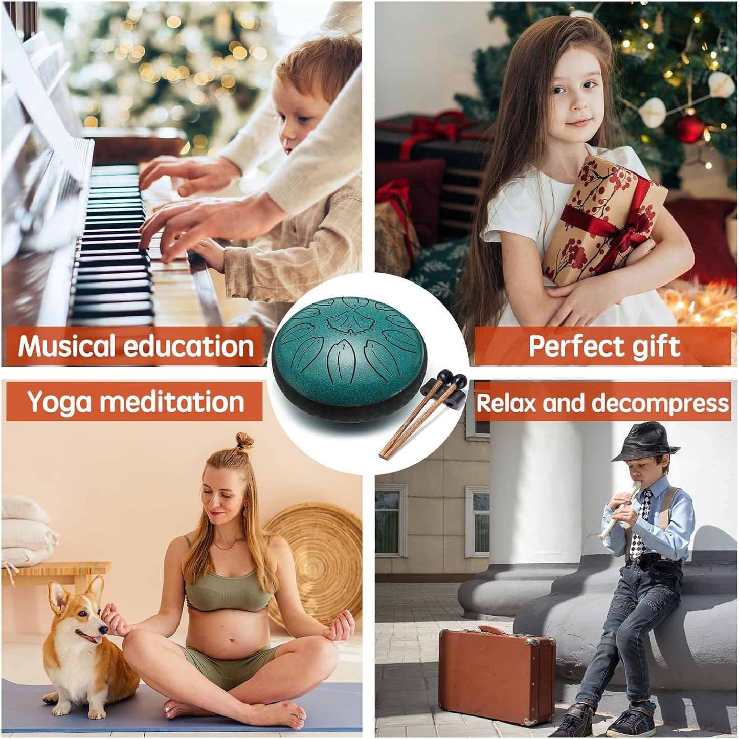 Steel Tongue Drum Percussion, 6 Inch 11 Notes Musical Instruments, Music Gifts for Family Friends (Malachite)