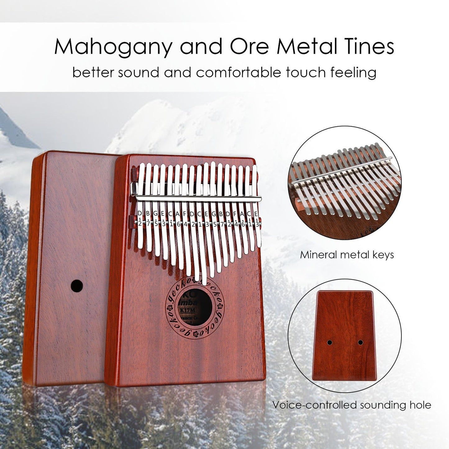 GECKO Kalimba 17 Keys Thumb Piano with Waterproof Protective Box, Tune Hammer and Study Instruction, Portable Mbira Sanza Finger Piano, Meditation Sound, Gift for Beginners and Professional