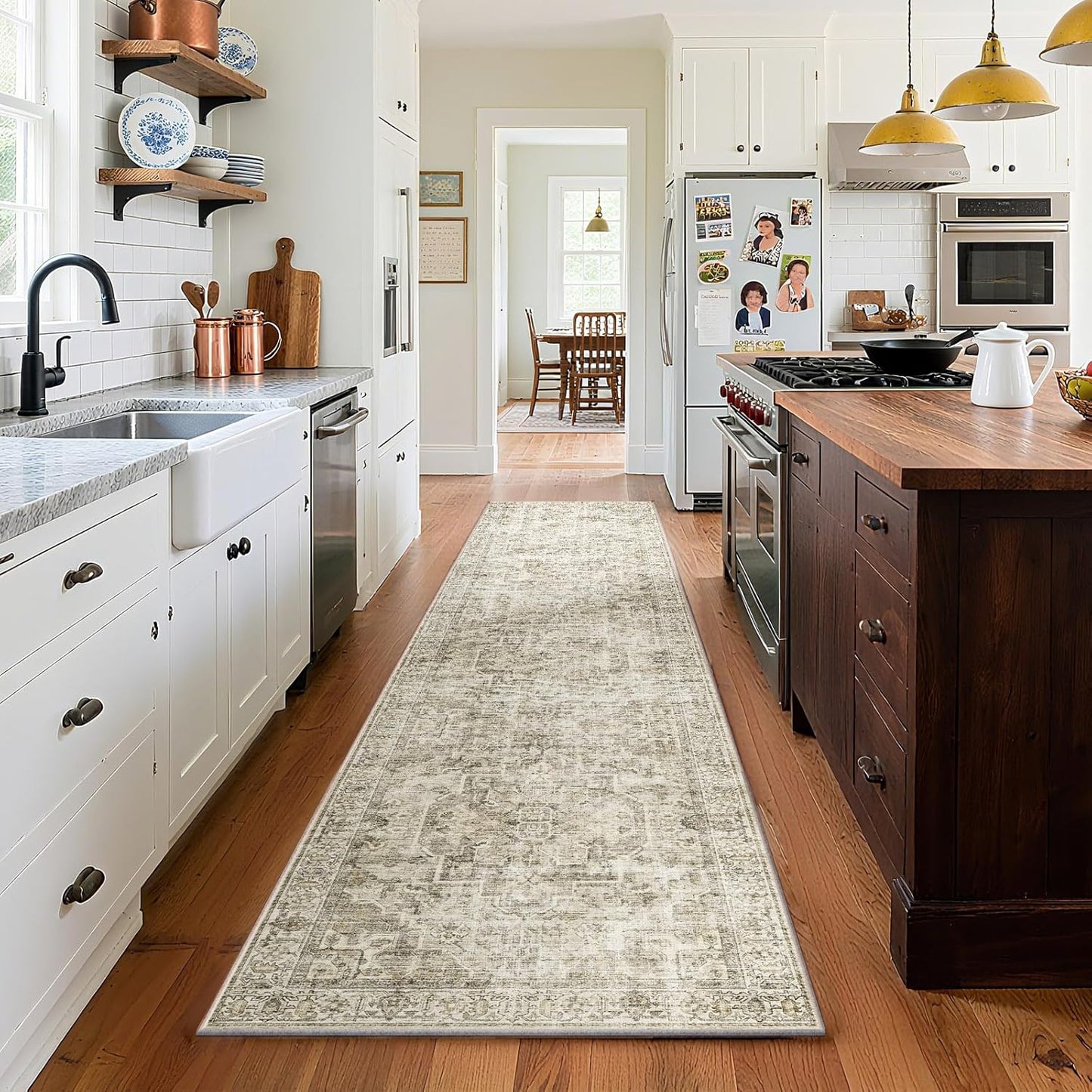 Machine Washable Kitchen Runner Rugs: 2'x10' Hallway Rug Non Slip Low Pile Stain Resistant Soft Carpet Runners for Hallways Indoor Entryway Kitchen Laundry Room Bedroom Farmhouse