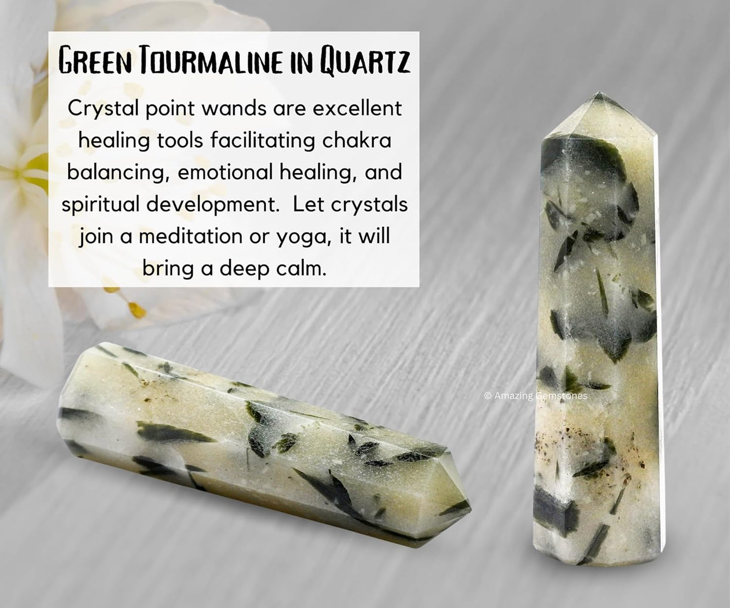 Amazing Gemstone Green Tourmaline in Quartz Crystal Towers - Natural Healing Crystal Point Obelisk for Reiki Healing and Crystal Grid (2 Inch to 3 Inch)