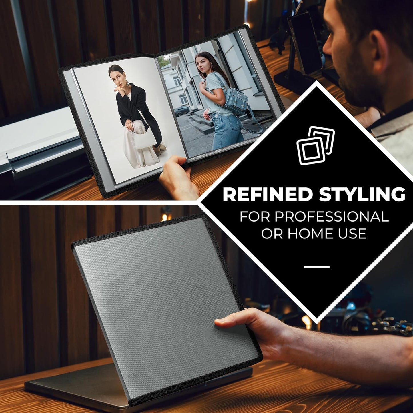 Dunwell Photo Album 8x10 (Silver) with Black Mounting Paper, 8 x 10 Photo & Art Portfolio Presentation Book, 24 Sleeves, Displays 48 Pages, Professional Photography Book for Pictures, Artwork