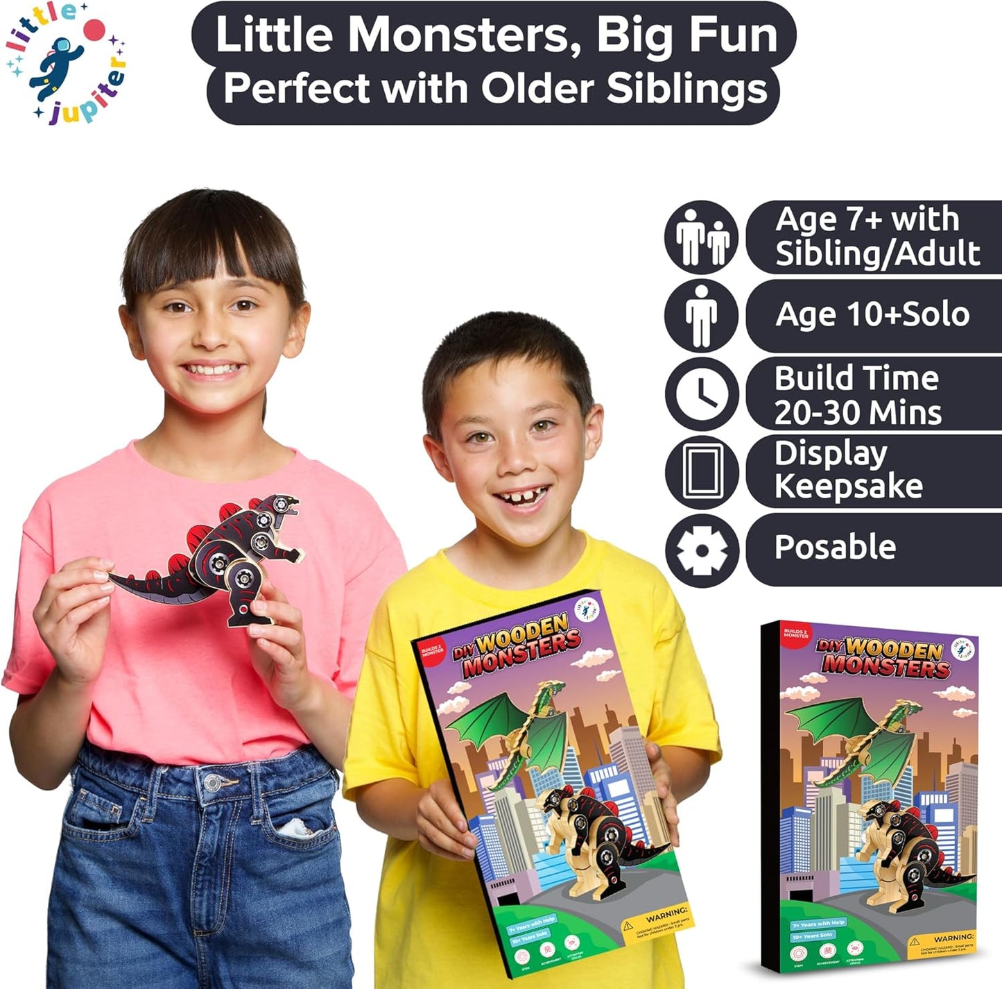Little Jupiter DIY Wooden Kit with Stickers - 2 in 1 Monster Series - Japanese Monster for 7-12 Yrs - Woodworking Kits - Wood Crafts - Kids Building Kit - Wooden Crafts (Type 1 & 2)