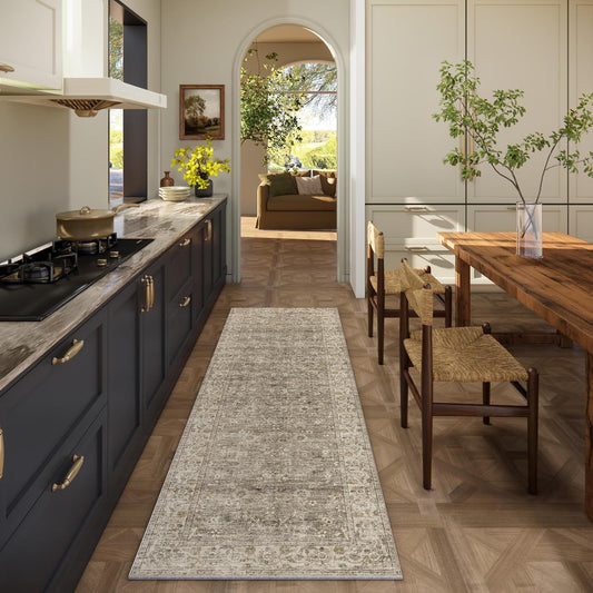 Washable Kitchen Rug Runners for Hallways: 2'6"x8' Bedroom Runner Rug Non Slip Low-Pile Stain Resistant Soft Indoor Floor Carpet Runner for Indoor Entryway Hallways Kitchen Laundry Room Farmhouse