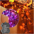 Hairui Lighted Halloween Garland with 48L Orange and Purple Bi-Color LED Lights 8 Functions, Black Glittered Garland Lights Battery Operated 6FT for Indoor Outdoor Halloween Party Decoration