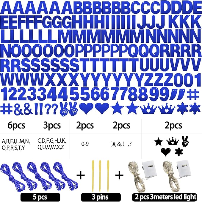 167Pcs DIY Glitter Customizable Banner Kit Happy Birthday Letter Hanukkah Custom Banners Happy New Year Personalized Banner for Christmas Baby Shower Birthday Party Decoration (Shiny Sapphire blue)