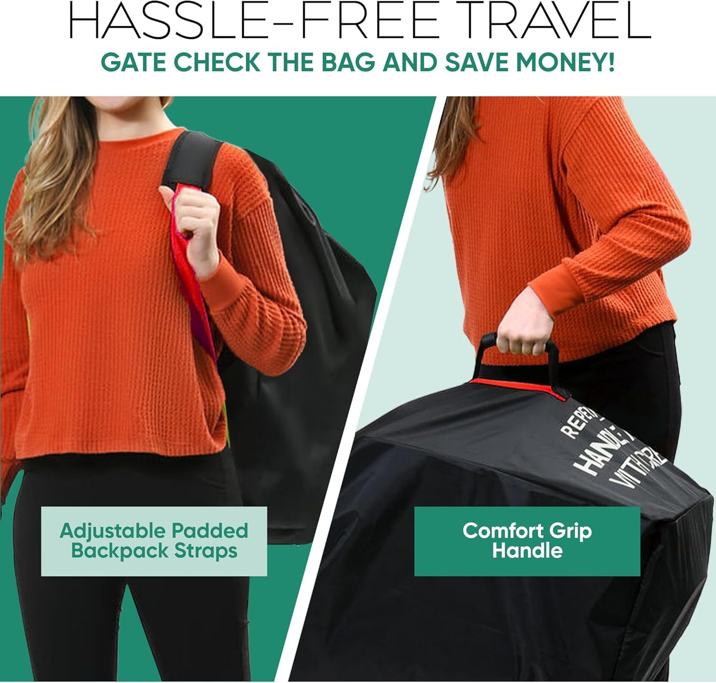 reperkid Medium Stroller Bag for Airplane Travel, Black & Red, 42" H x26 W x13 D, Fits Most Single Strollers Incl. Jogging & Standard Models – Premium Waterproof Cover, Adjustable Shoulder Straps