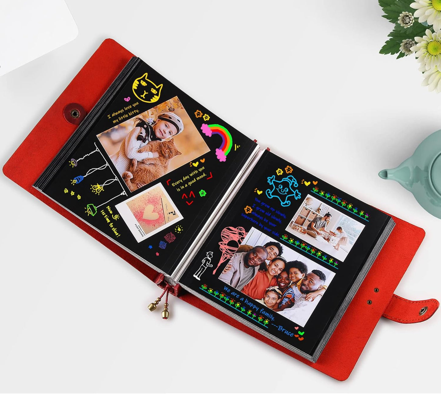 Leather photo Album Self Adhesive Pages, Handamde Leather Scrapbook Photo Album, Wedding Family Album, Holds 3x5, 4x6, 5x7, 6x8 Photos - Wine