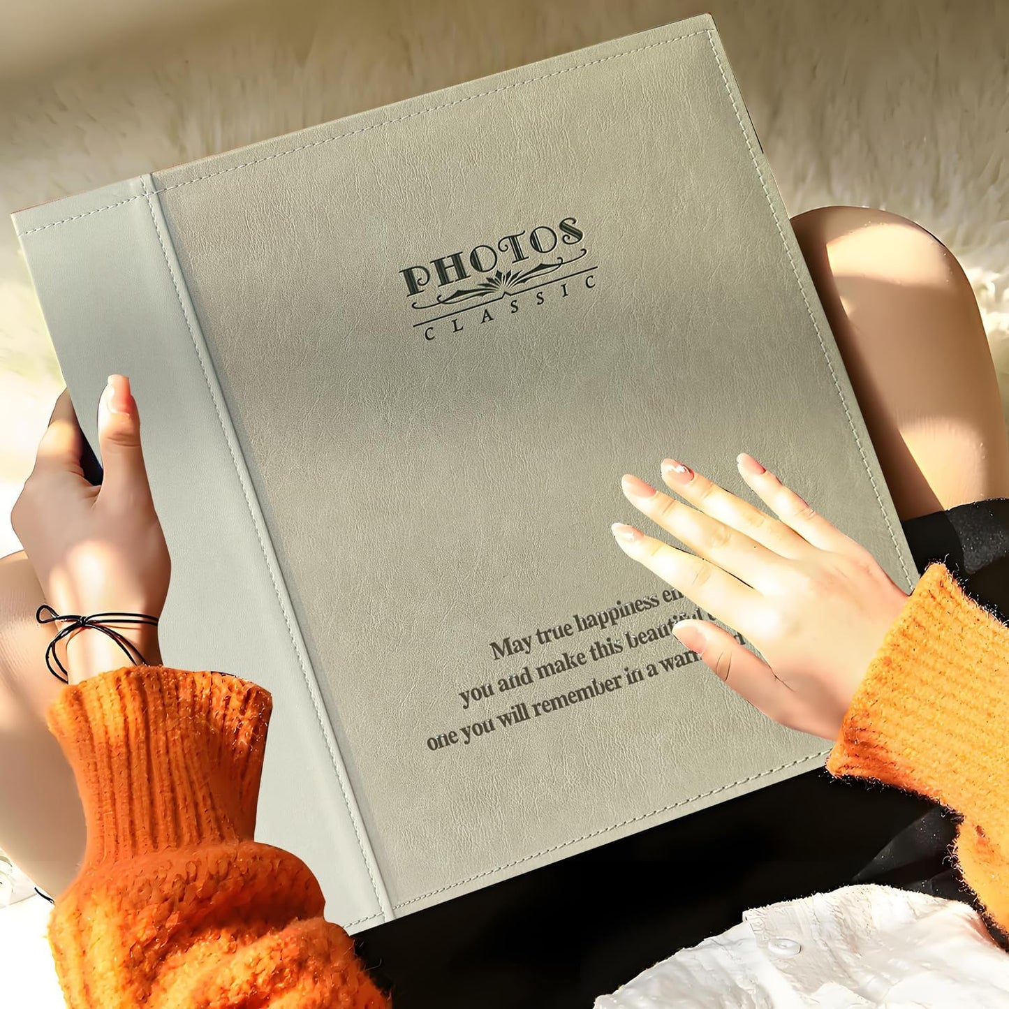 Magnetic Self-Stick Page Photo Album, Family Album, Leather Cover, Hand Made DIY Albums Holds 3x5, 4x6, 5x7, 6x8,8x10 Photos (Oatmeal)