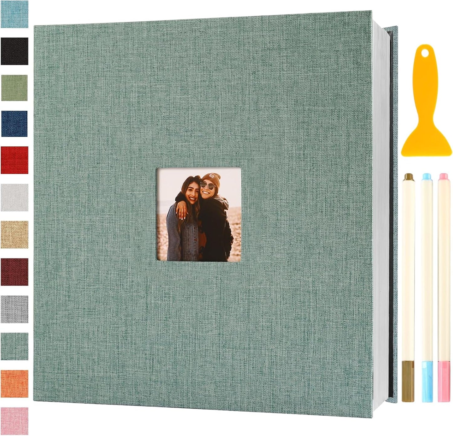 Photo Album Self Adhesive Pages Scrapbook Magnetic Photo Albums for 4x6 5x7 8x10 Pictures Sticky Pages Books for Baby Family Wedding 13.2x12.8 Green 120 Pages