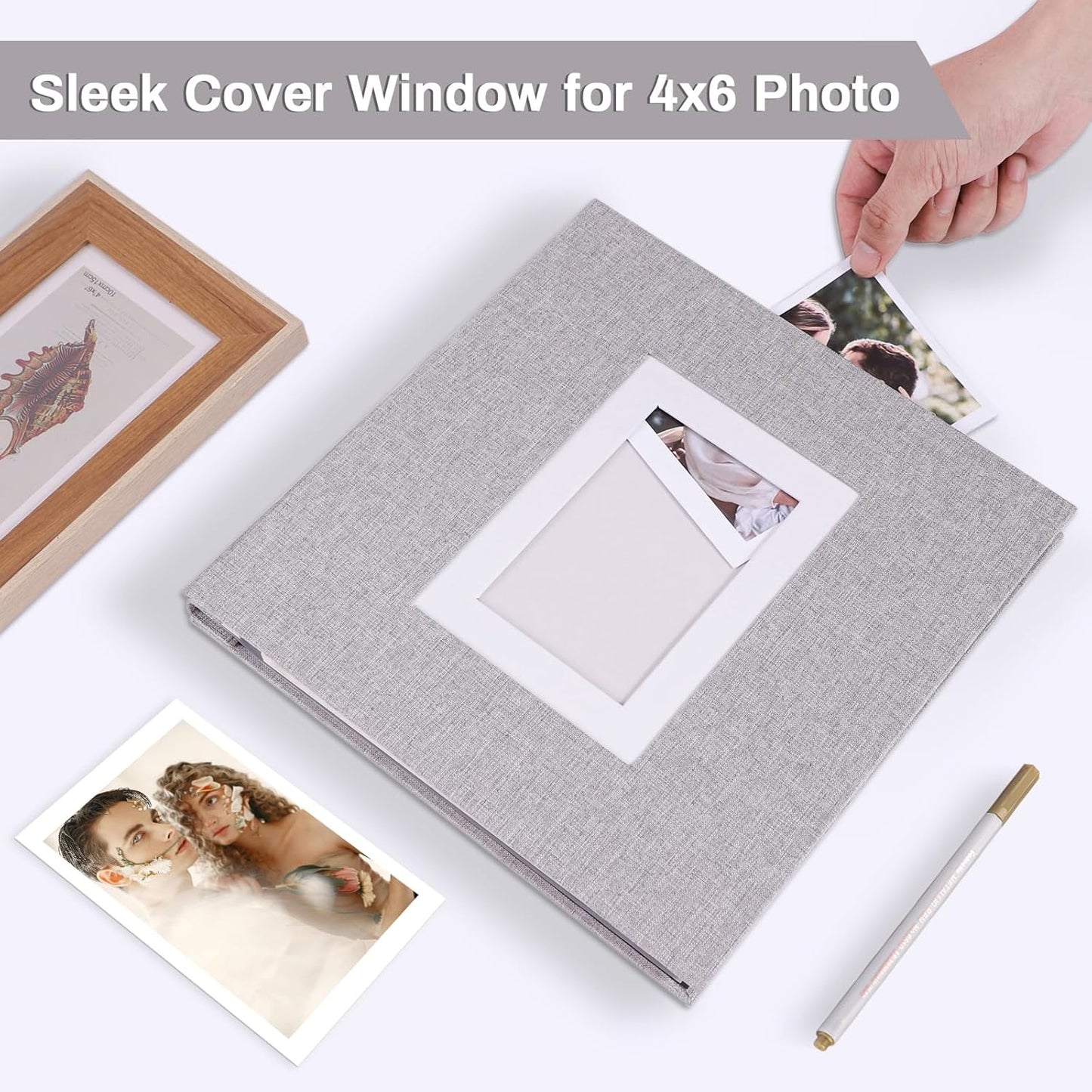 Photo Album Self Adhesive Pages Scrapbook Large Magnetic Photo Albums with Sticky Pages Scrapbooks for Wedding Baby for 4x6 5x7 8x10 Picture Photo Books 13.2x12.8 Grey 40 Pages