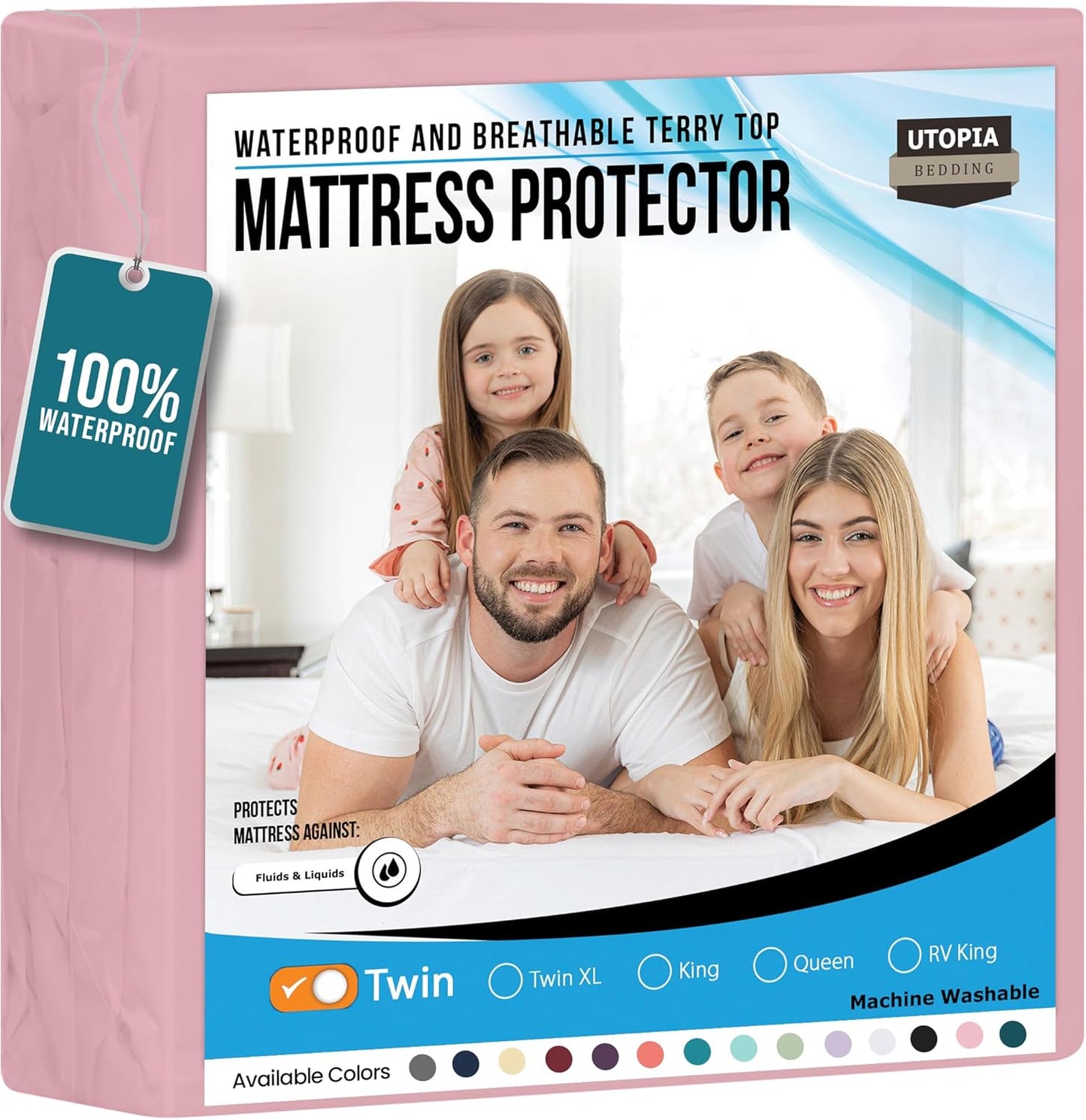 Utopia Bedding Waterproof Mattress Protector Twin Size, Premium Terry Mattress Cover 200 GSM, Breathable, Fitted Style with Stretchable Pockets (Pink)