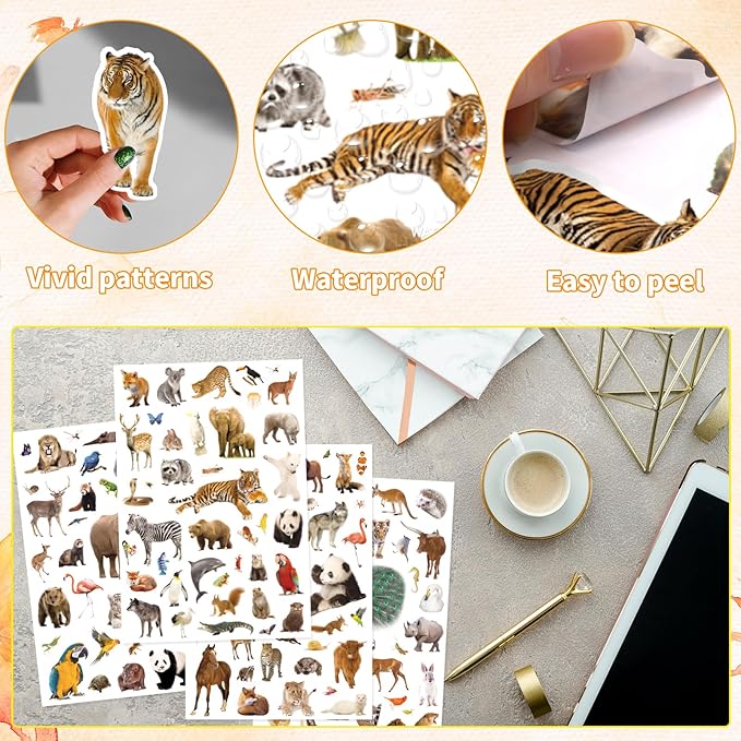 Wild Animals Stickers 750 Count Safari Jungle Animal Woodland Wildlife Zoo Creatures Stickers Party Favors Gifts Sticky Decor for Scrapbook Calendar Planner Gift Wrap Decor