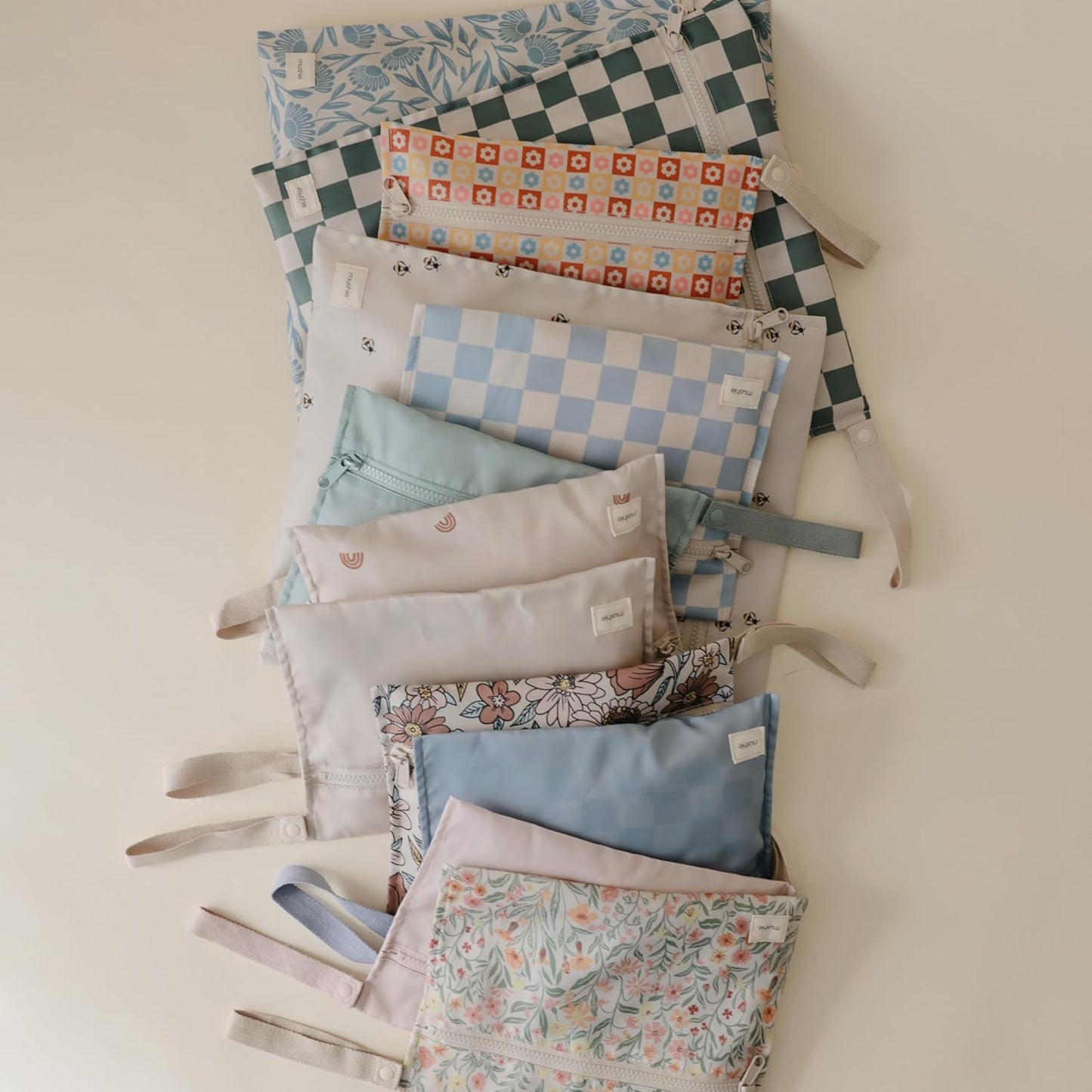 mushie Water Resistant Wet Bags | Large & Small Reusable Storage Bag for Baby Items and Travel | Zippered Pockets with Handle | Machine Washable, Set of 2 (Bees)