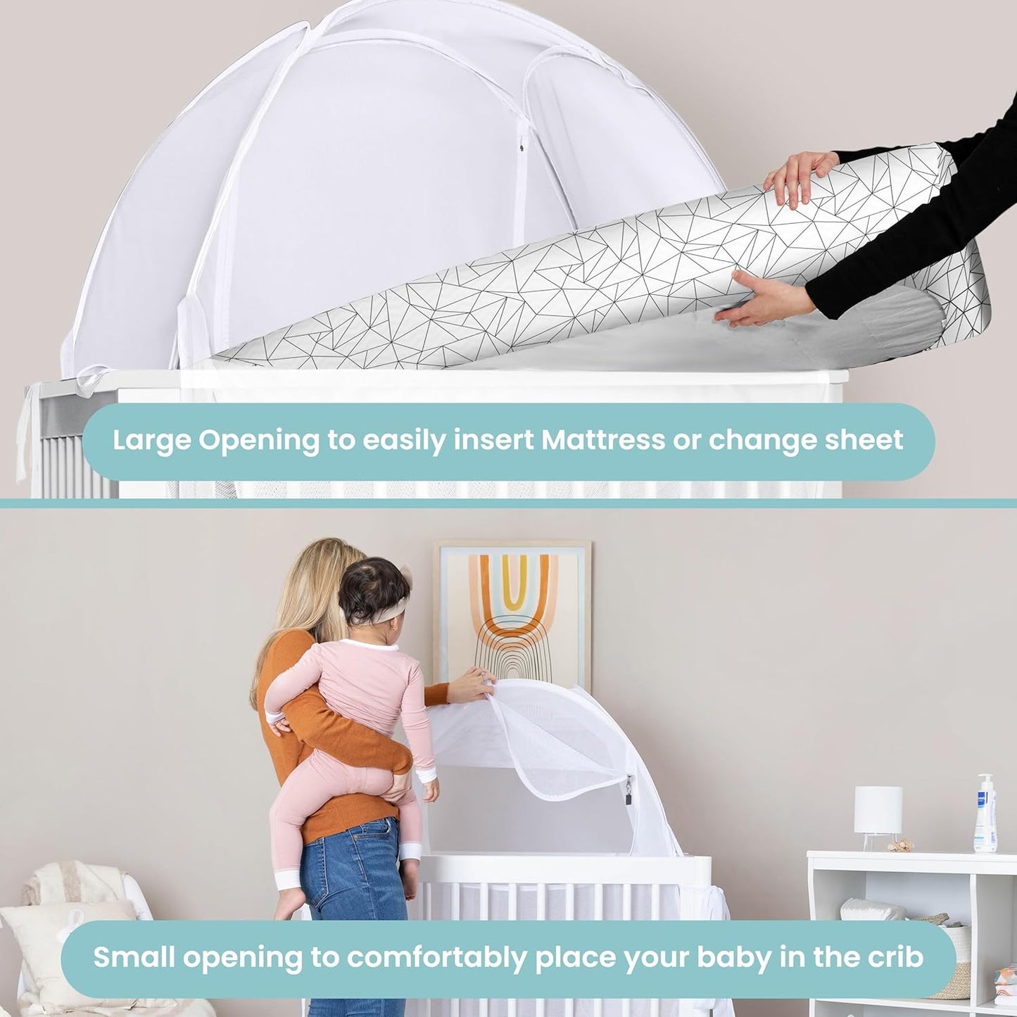 Breathable Mesh Crib Tent to Keep Baby from Climbing Out, Crib Net Canopy with Auto-Lock Zipper and Safety Latch, Crib Net to Keep Baby in, Crib Cover for Safety (Mosquiteros para Cunas de Bebes)
