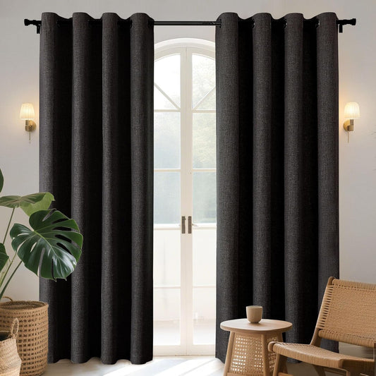 Joydeco Blackout Curtains 84 Inches Long 2 Panels Burg, Room Darkening Curtains for Bedroom, 100% Black Out Textured Thermal Drapes Privacy Protection 2 Panels Set(W52 x L84 Inch, Charcoal Grey)
