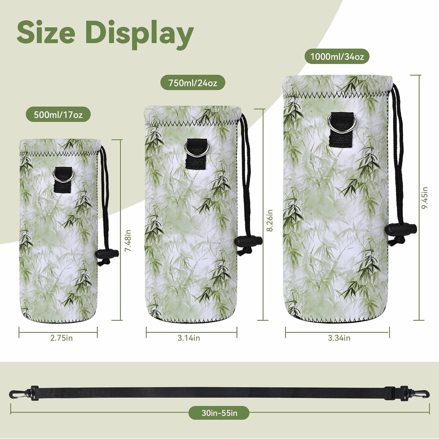 Neoprene Water Bottle Carrier Bag with Adjustable Shoulder Strap for Men Women Walking Hiking,Portable Insulated Holder Case for Stainless Steel/Glass/Plastic Bottles