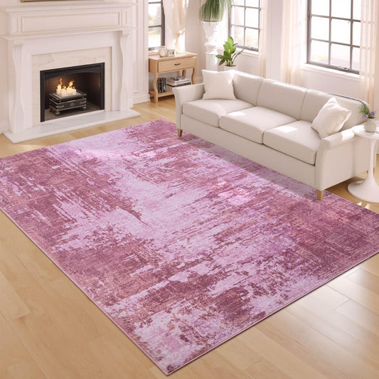 Living Room Rugs 6x9 Hot Pink Washable Area Rug, Abstract Modern Bedroom Rugs Non Slip Stain Resistant Neutral Large Carpet for Nursery, Dining, Kids Playroom, Dining Room, Office