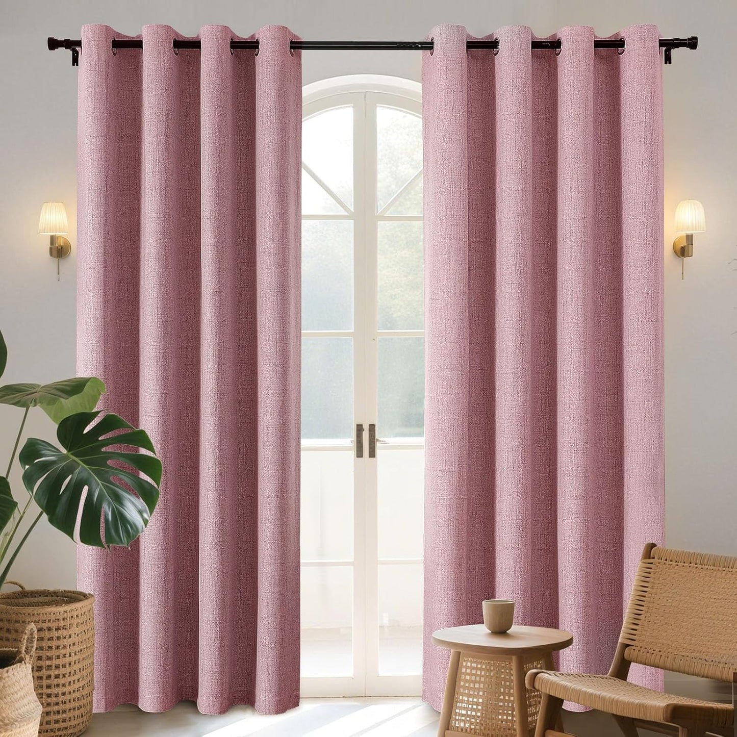 Joydeco Blackout Curtains 108 Inches Long 2 Panels Burg, Room Darkening Curtains for Bedroom, 100% Black Out Textured Thermal Drapes Privacy Protection 2 Panels Set(W52 x L108 Inch, Pink)