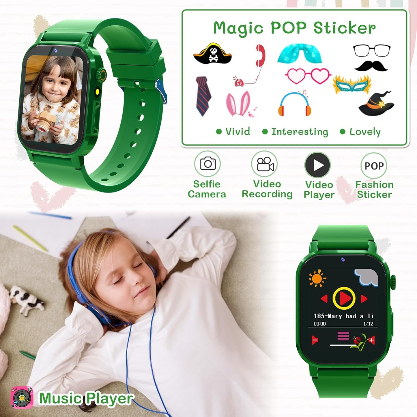 Kids Smart Watch with 32 Games Toys for Ages 5-12 Watch for Kids with HD Touch Screen Video Camera Music Player Pedometer Learn Cards Audiobook, 10 9 8 7 6 5 Year Old Girls Boys Birthday Gifts