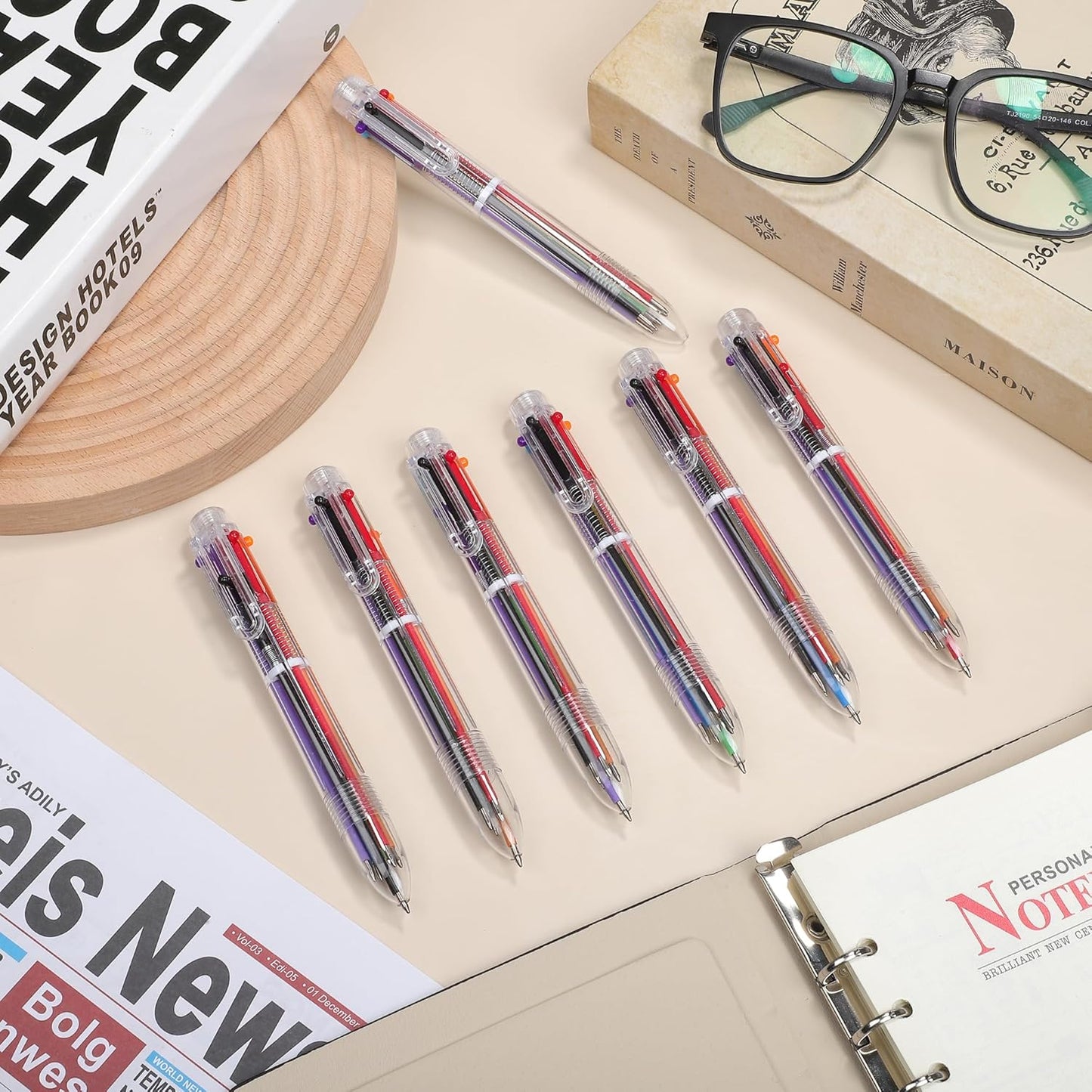 Aodaer 144 Pieces Multicolor Ballpoint Pens 0.5 mm 6 Colors Transparent Barrel Ballpoint Pen 6-in-1 Multicolor Retractable Ballpoint Pens for Office School Supplies Gifts