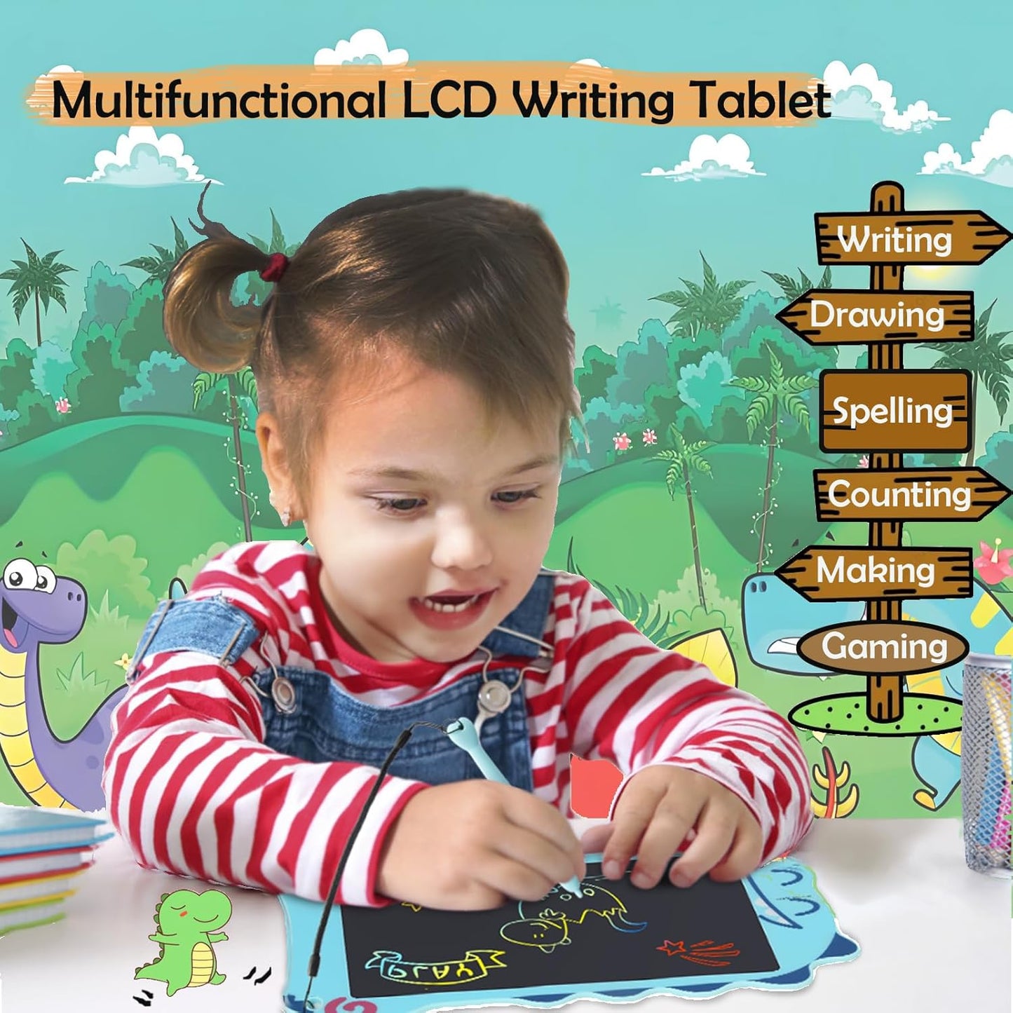 LCD Writing Tablet Dinosaur Toys for Boys Kids, Colorful Toddler Blue Toys Drawing Board, Educational Children Toy, Doodle Pad for 3 4 5 6 7 8 Year Old Boy Kid Birthday Party Christmas Gifts,8.5inch