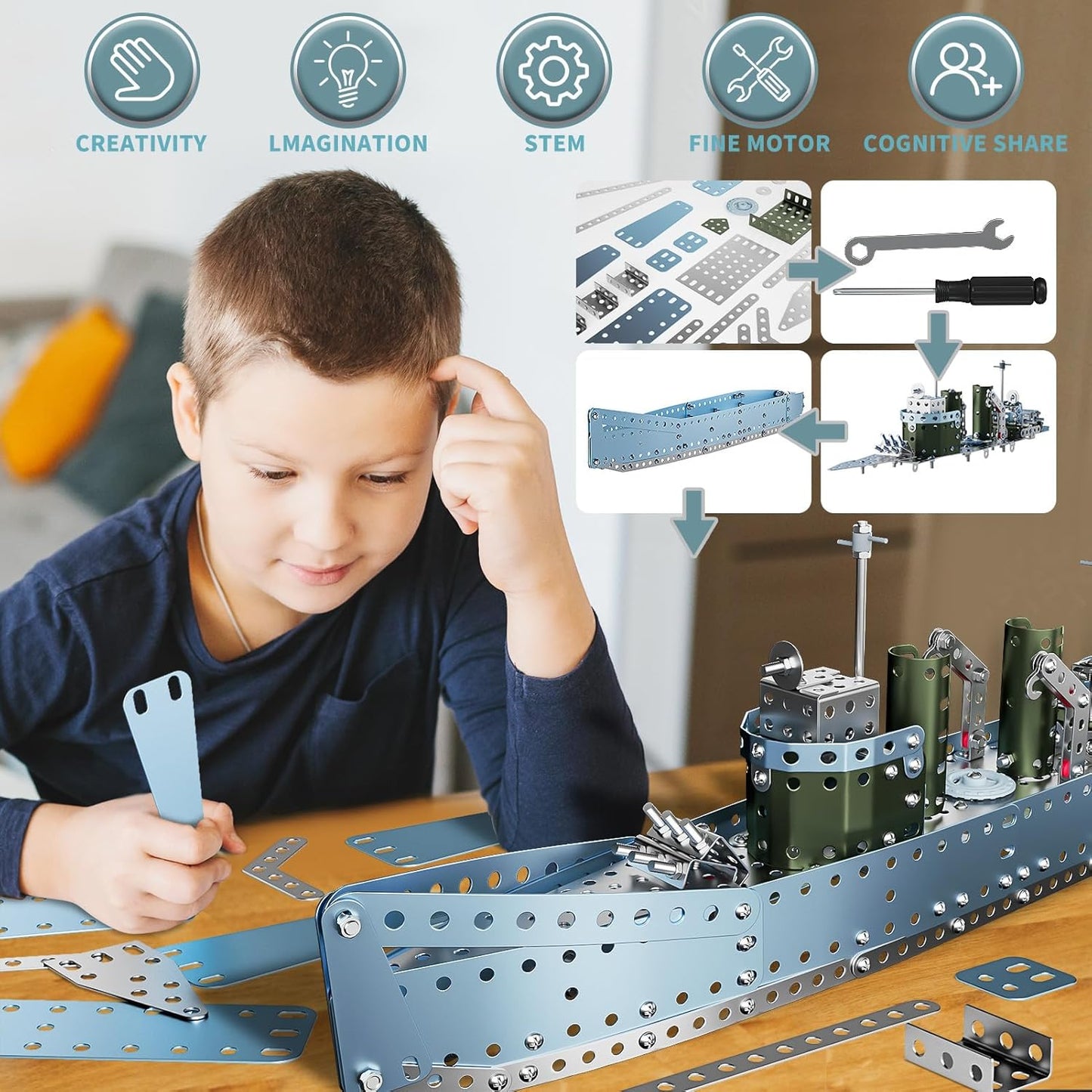 Lucky Doug Stem Building Projects Model Cruiser Ocean Ship Set, 504 Pieces Stem Project Building Toys for Kids Ages 8-12, Assembly Science Kit Toys Gifts for Boys Kids Girls 8 9 10 11 12-16 Years Old