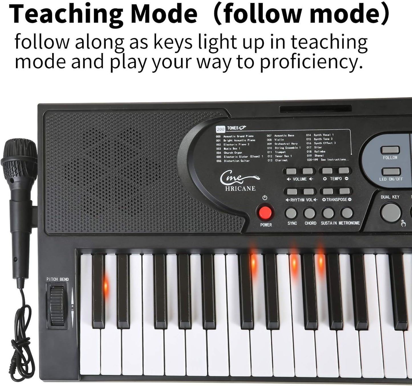 Hricane Keyboard Piano Lighted Keys for Beginner Adults Teens Kids, 61 Key Electronic Music Keyboard with Teaching Modes Powered by USB or Battery with LCD Display Microphone Headphone Jack