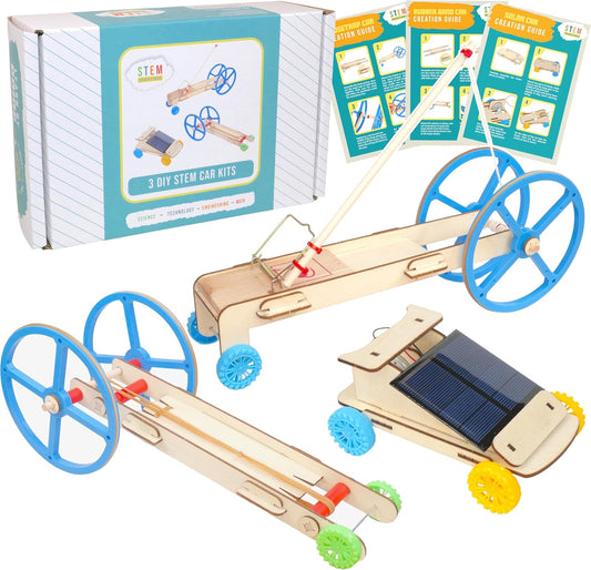 STEM Kit – 3 DIY Car Projects Powered by Rubber Bands, a Solar Cell, and a Mousetrap - STEM Kits for Kids Ages 8-14 – Educational DIY Kit for Classroom, Homeschool, Science Projects, or Gifts