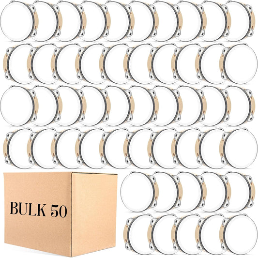 50 Pcs 6 Inch Wedding Tambourine Bulk Drum for Adults Hand Held Percussion Gift Wood Metal Jingles Musical Educational Drum Instrument for Church Wedding Party Favor