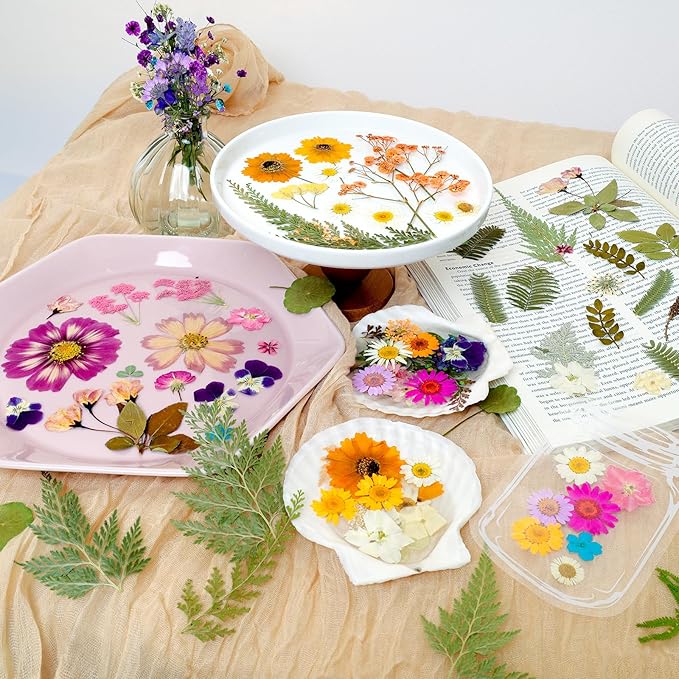 Dried Pressed Flowers for Resin Mold Dry Flower Real Leaves Bulk with Tweezers Natural Herbs Kit for Scrapbooking DIY Art Crafts Candle Jewelry Making Nails Floral Decoration