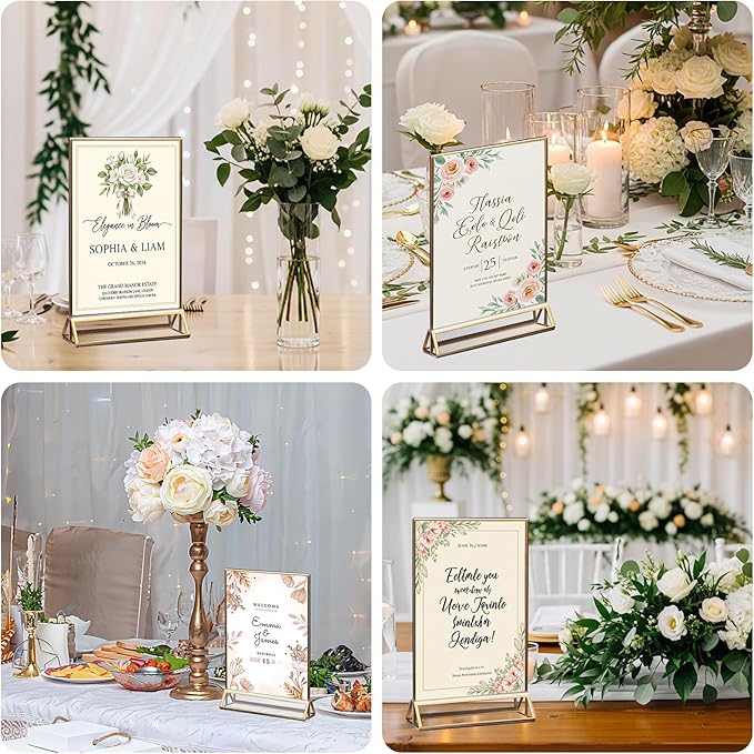 12 Pack Acrylic Sign Holder 4x6 Gold Frames, Wedding Table Number Holders Double Sided Vertical Clear Display Stand, Picture Holders for Tables, Menus, Flyers, Party and Office Decor