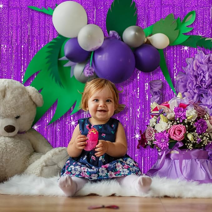 Tinsel Curtain Party Backdrop Purple Birthday Decorations 10 Packs Glitter Foil Fringe Curtain Party Decor Streamers Photo Booth for Birthday Christmas Wedding Halloween Graduation Decorations