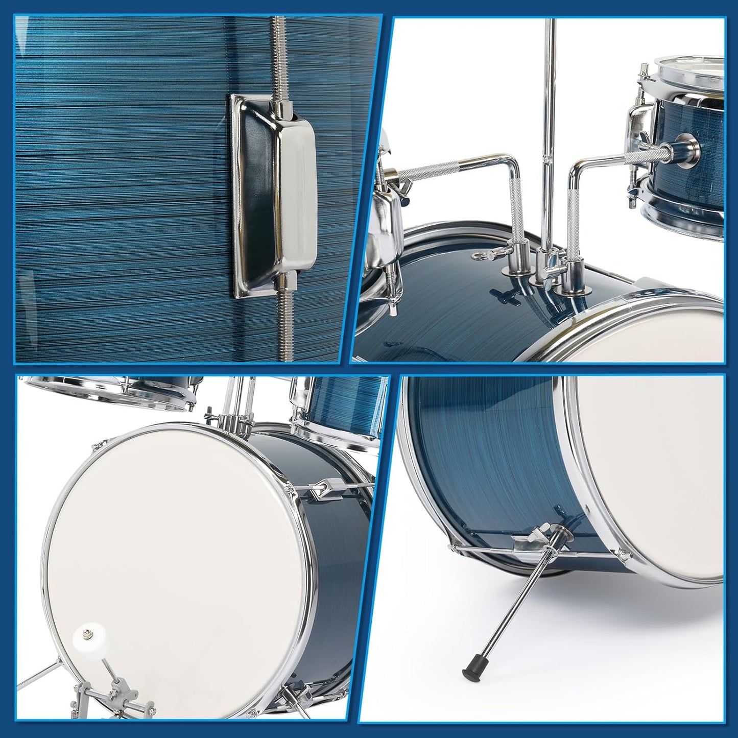 Ktaxon 5-Piece Complete Junior Drums Set, 14 Inch Beginners Drum Kit with Throne Stool, Pedal & Drumsticks, Kids Drums Musical Instruments W/Cymbal, Hi-Hat, Floor, Tom and Snare Drum (Brushed Blue)