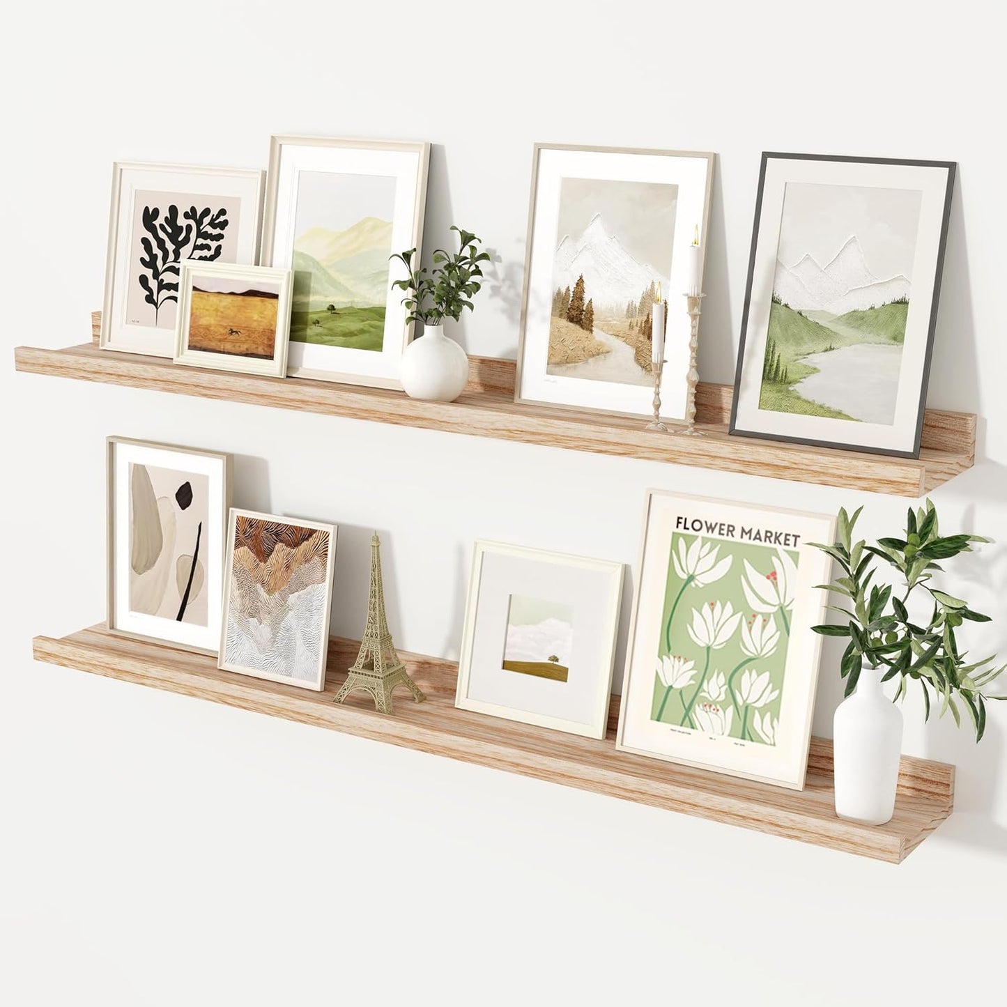 Fun Memories Floating Shelves 48 Inch Long, Rustic Wooden Picture Shelves with Ledge, Long Floating Shelf with Lip for Wall Set of 2, Photo Shelf Nursery Book Shelf for Kids Room, Living Room