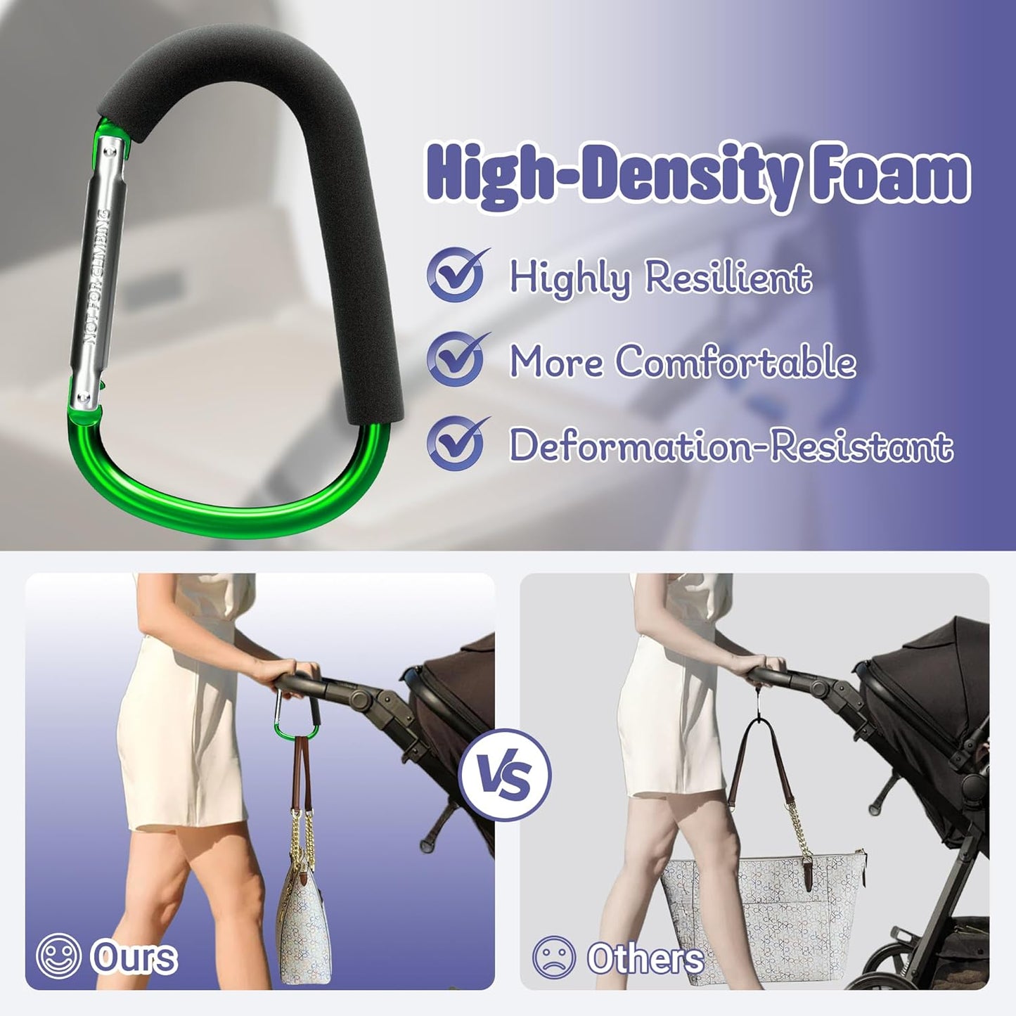 sprookber 6.7 Inch Large Stroller Hooks for Diaper Bags & Purses, Heavy Duty Mommy Hooks for Shopping, Grocery, Backpack – Baby Stroller Accessories, Set of 2 (Green)