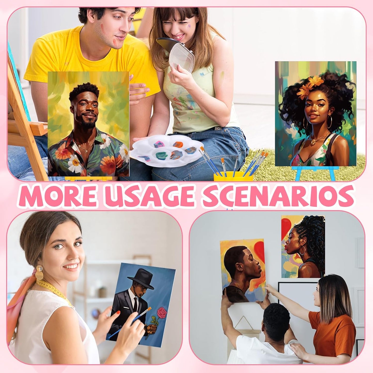 Blosssound 10 Set Pre Printed Canvas Pre Drawn Canvas Painting with Easel Kits 5" x 7" Outline Painting Panels for Beginners, DIY Craft Project, Party Favor, Home Decors(Couple)