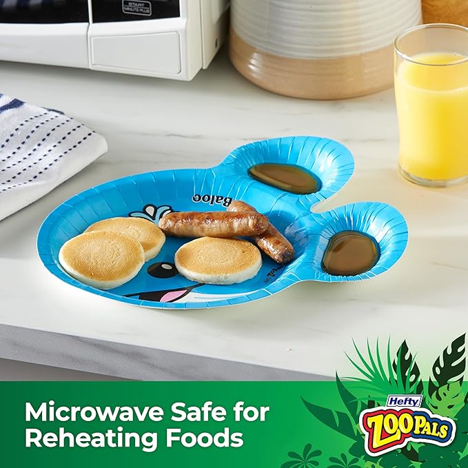 Hefty Zoo Pals Party Edition Paper Plates for Kids, Assorted Animal Designs, 7.75 Inches with Two Dipping Compartments, 20 Count (Pack of 2)