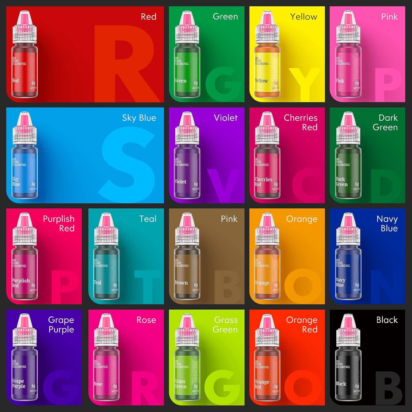 Gel Food Coloring,18 Baking Coloring Gel Set for Cake,Cookie Easter Egg Decorating,Cherrysea Edible Vibrant Food Dye for Baking Icing,Fondant,Macaron,Frosting,Gluten Free,Vegan Tasteless - 6g/Bottle