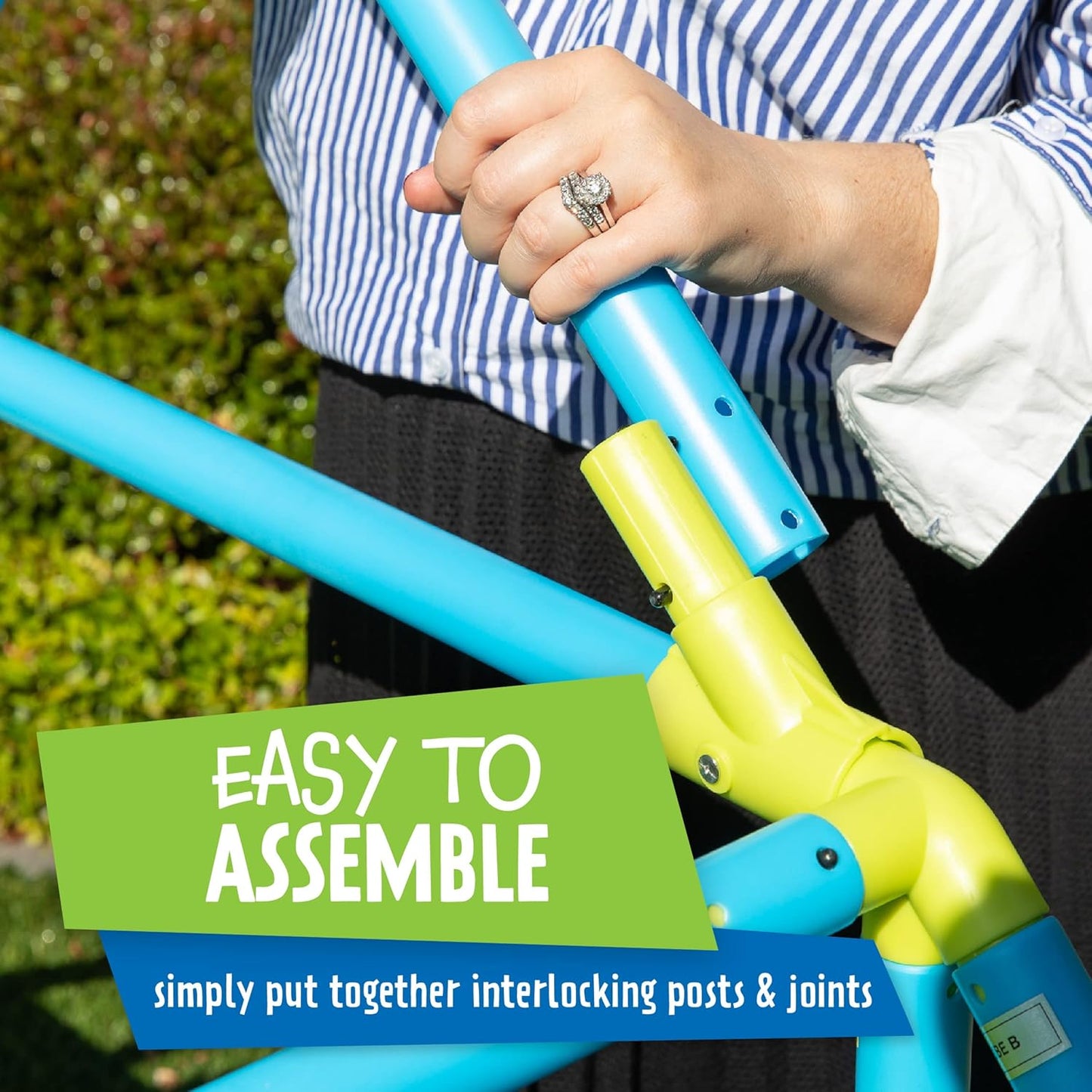 Eezy Peezy Mega Pyramid Monkey Bars Climbing Tower Active Outdoor Fun for Kids Ages 3 to 8 Years Old, Blue/Green