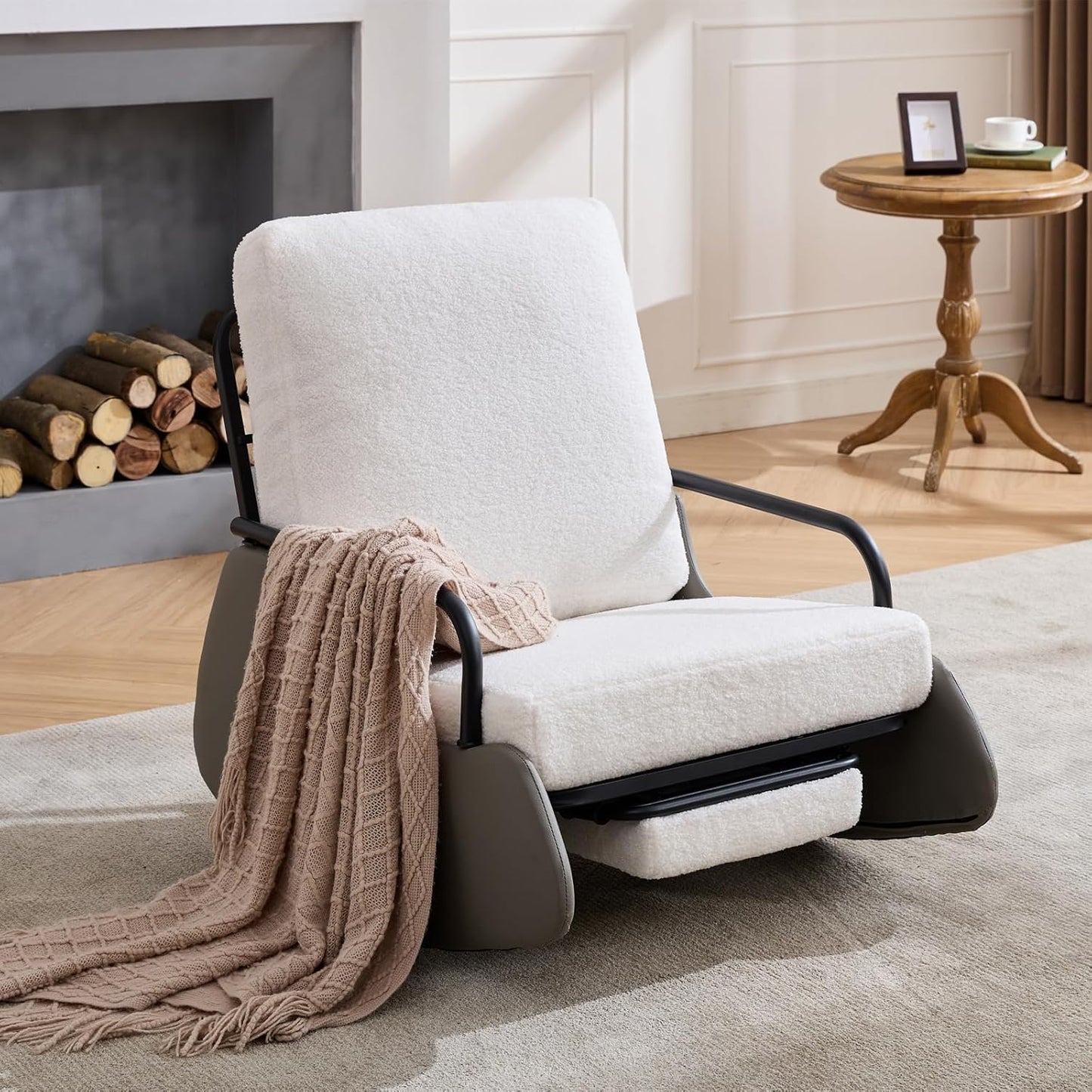 Nursery Rocking Chair, Teddy Upholstered Glider Rocker Modern Accent Chair Padded Seat with High Backrest,Comfy Side Chair for Nursery,Living Room Bedroom Offices, White