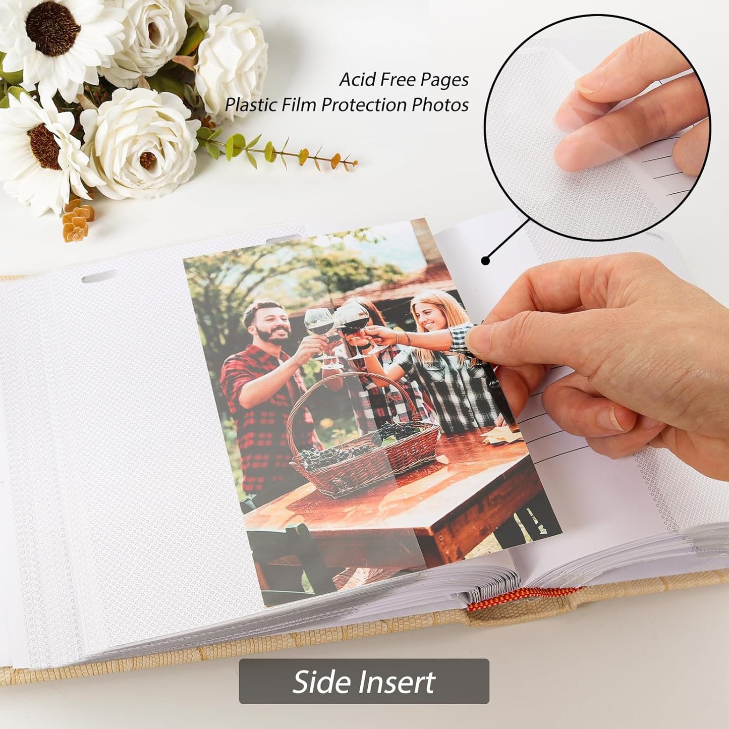 RECUTMS Mini Photo Album 4x6 100 Photos Book with Memo Areas, Leather Cover with Front Window,Small Photo Album for Wedding Trip Birthday Anniversary (Black)